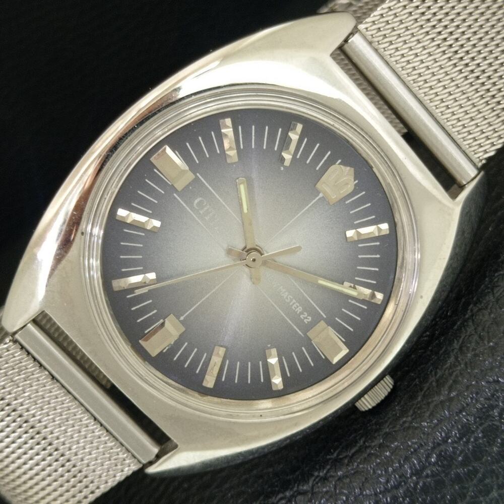 Vintage 1980 Citizen Manual Wound Mens Silver Watch & Black accents